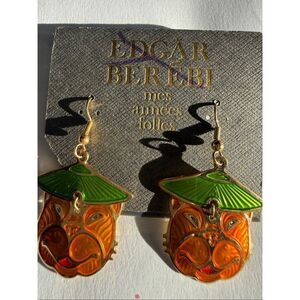 Edgar Berebi Women's Mes Années Folles Enamel Cat Earrings Orange Green NWT